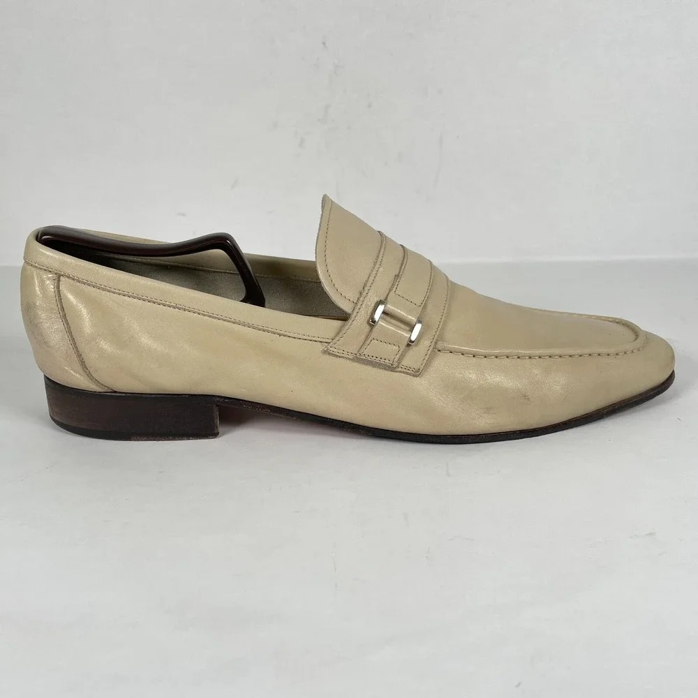 Paul Fredrick Loafers Mens Size 12 Beige Leather Strap Slip On Casual Shoes